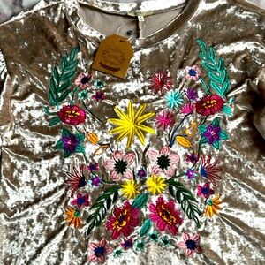Embroidered Velveteen Top